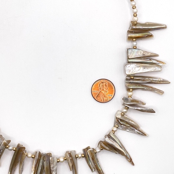 Statement Necklace Natural Shell Freshwater Pearl Czech Glass - Picture 13 of 16